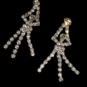 Beautiful art deco clear rhinestone dangle pierced earrings